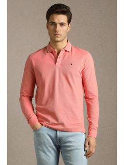 Louis Philippe - Peach Cotton Full Sleeves Polo T-Shirt