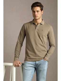 Louis Philippe - Grey Cotton Full Sleeves Polo T-Shirt