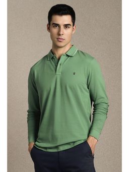 Louis Philippe - Green Cotton Full Sleeves Polo T-Shirt