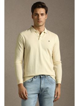 Louis Philippe - Beige Cotton Full Sleeves Polo T-Shirt