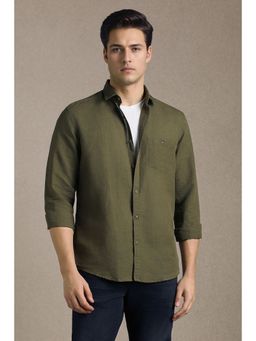Louis Philippe - Olive Cotton Blend Full Sleeves Shirt