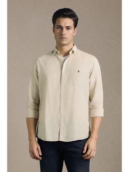 Louis Philippe - Beige Cotton Full Sleeves Shirt