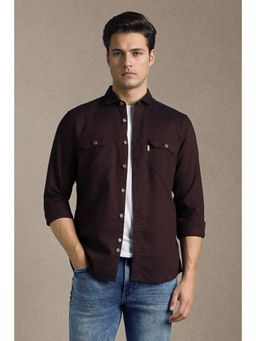 Louis Philippe - Burgundy Cotton Full Sleeves Shirt