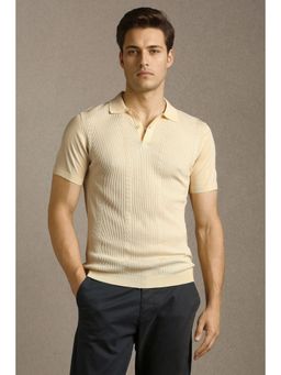 Louis Philippe - Beige Cotton Half Sleeves Polo T-Shirt