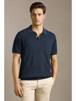 Louis Philippe - Navy Blue Cotton Half Sleeves Polo T-Shirt