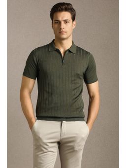 Louis Philippe - Olive Cotton Half Sleeves Polo T-Shirt