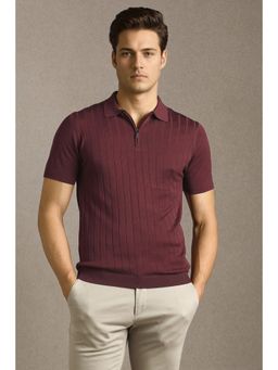 Louis Philippe - Burgundy Cotton Half Sleeves Polo T-Shirt