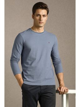 Louis Philippe - Blue Cotton Blend Full Sleeves T-Shirt