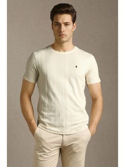 Louis Philippe - Beige Cotton Blend Half Sleeves T-Shirt