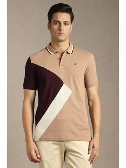Louis Philippe - Beige Cotton Half Sleeves Polo T-Shirt