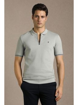 Louis Philippe - Grey Cotton Half Sleeves Polo T-Shirt