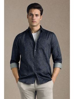 Louis Philippe - Navy Blue Cotton Full Sleeves Shirt