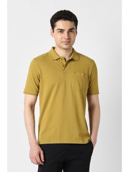 Peter England - Mustard Cotton Blend Half Sleeves Polo T-Shirt
