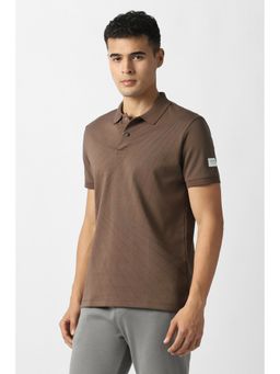 Van Heusen - Brown Cotton Blend Half Sleeves Polo T-Shirt