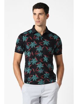 Van Heusen - Black Cotton Half Sleeves Polo T-Shirt