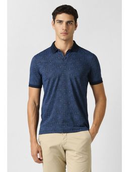 Van Heusen - Blue Cotton Half Sleeves Polo T-Shirt