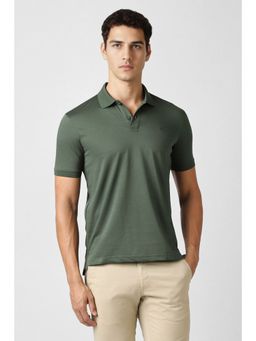 Van Heusen - Olive Cotton Blend Half Sleeves Polo T-Shirt