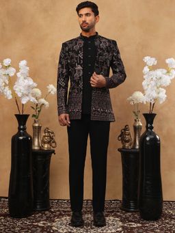 Jompers - Black Embroidered Jacket Waist Coat and Trouser