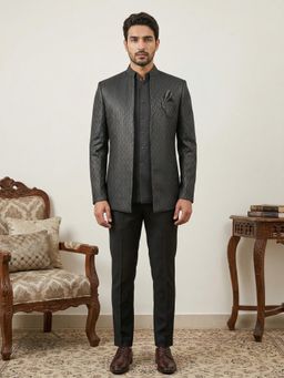 Jompers - Grey Embroidered Jacket Waist Coat and Trouser