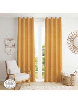 HomeTown - Nora Solid Jacquard Set Of 2 Dim Out Xl Door Curtain In Mustard Colour