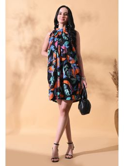 SILSELAH - Black Printed A-Line Mini Dress
