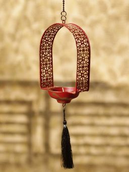 ExclusiveLane - Rustic Mughal Door' Handcrafted Tea-Light Holder & Hanging Pillar Candle In Iron
