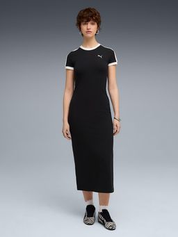 Puma - Womens Black Slim Cotton Solid Midi Dress