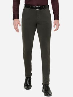 JB Studio - Men Olive Cotton Stretch Slim Fit Solid Formal Club Wear Trouser