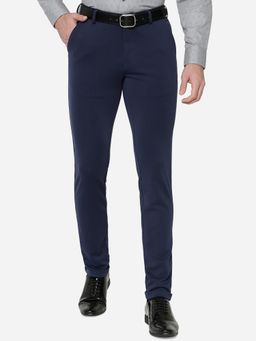 JB Studio - Men Dark Blue Cotton Stretch Slim Fit Solid Formal Club Wear Trouser