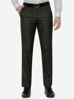 Greenfibre - Men Solid Grey Terry Rayon Slim Fit Formal Trouser