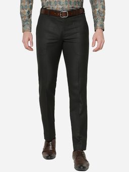 Greenfibre - Men Black Terry Rayon Slim Fit Solid Formal Trouser