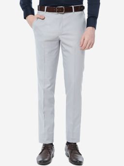 Greenfibre - Men Solid Light Grey Terry Rayon Slim Fit Formal Trouser