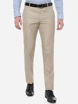 Greenfibre - Men Beige Solid Slim Fit Formal Trouser