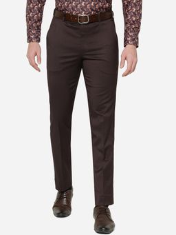 JB Studio - Men Brown Terry Rayon Slim Fit Checked Formal Trouser