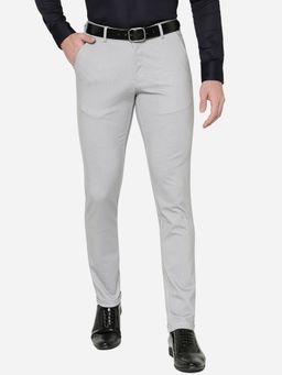 JB Studio - Men Light Grey Cotton Stretch Slim Fit Solid Formal Club Wear Trouser