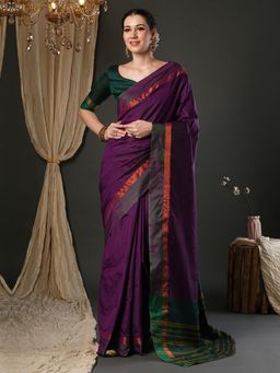 Sareemall - Women Aura Silk Magenta Woven Design Designer Saree with Unstitched Blouse