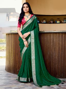 Akhilam - Women Tussar Silk Green Woven Design Designer Saree with Unstitched Blouse