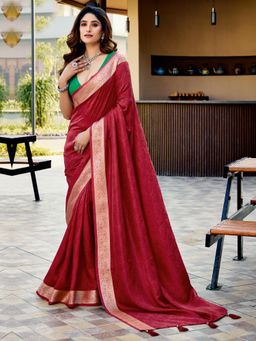 Akhilam - Women Tussar Silk Maroon Woven Design Designer Saree with Unstitched Blouse
