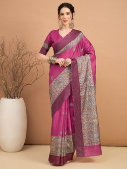 Akhilam - Women Manipuri Silk Pink Printed Saree with Unstitched Blouse