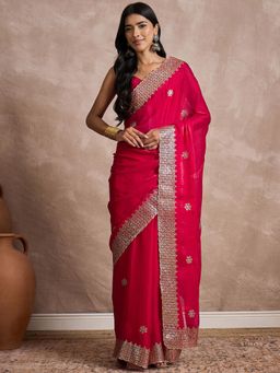 Sareemall - Women Chiffon Pink Embellished Designer Saree with Unstitched Blouse