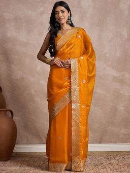 Sareemall - Women Chiffon Mustard Embellished Designer Saree with Unstitched Blouse