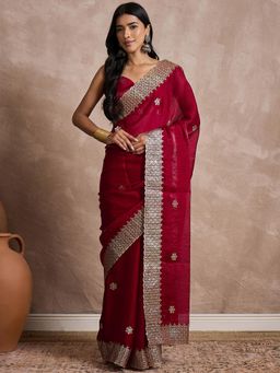 Sareemall - Women Chiffon Maroon Embellished Designer Saree with Unstitched Blouse