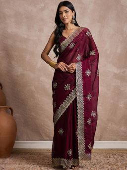 Sareemall - Women Chiffon Magenta Embellished Designer Saree with Unstitched Blouse
