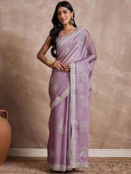 Sareemall - Women Chiffon Lavendar Embellished Designer Saree with Unstitched Blouse