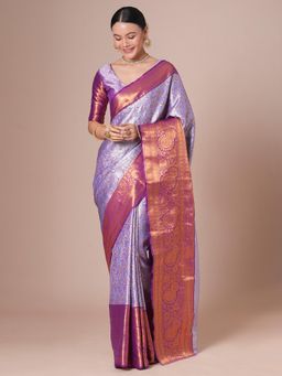 Akhilam - Women Kanjeevaram Silk Lavender Woven Design Saree with Unstitched Blouse