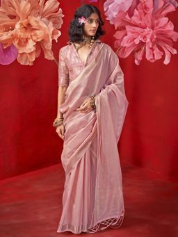Sareemall - Women Tissue Mauve Woven Design Designer Saree with Unstitched Blouse