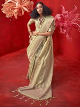 Sareemall - Women Tissue Light Green Woven Design Saree with Unstitched Blouse