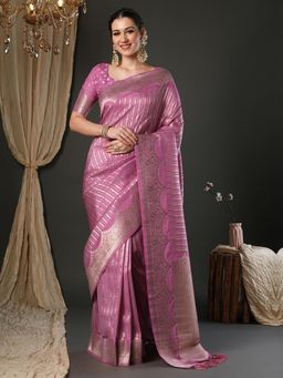 Akhilam - Women Viscose Pink Woven Design Designer Saree with Unstitched Blouse