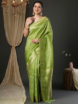 Akhilam - Women Viscose Light Green Woven Design Designer Saree with Unstitched Blouse