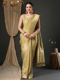 Akhilam - Women Viscose Cream Woven Design Designer Saree with Unstitched Blouse